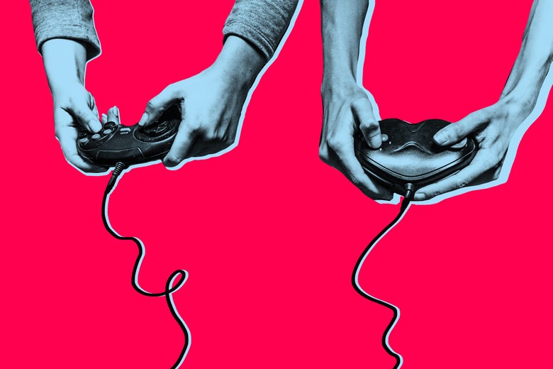 People playing video games with controlers